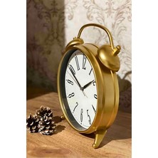 Dekoratif Gold Masa Saati 25X31 cm | Sessiz Çalışan Şık Masa Saati