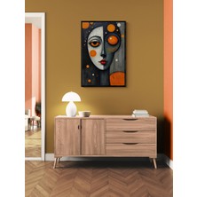 Soi Craft Modern Sanatsal Duvar Tablosu, Turuncu ve Gri Tonlarda Soyut Portre