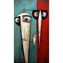 Soi Craft Modern Soyut Duvar Tablosu, Mavi ve Kırmızı Tonlu Figüratif