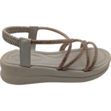 Tresorra - Kadın Taşlı Hafif Dolgu Topuklu Sandalet - Bej - 39