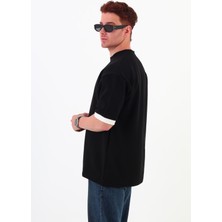 Mantova Siyah Göğüs Baskılı Oversize Unısex T-Shirt