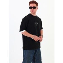 Mantova Siyah Göğüs Baskılı Oversize Unısex T-Shirt
