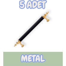 Tuana Rustik Alüminyum Metal Lüks Modern Mobilya Çekmece Mutfak Dolabı Kulpu Siyah-Altın (5 Adet)