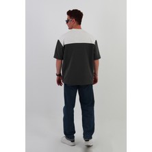 Mantova Skyline Oversize Erkek T-Shirt ANTRASİT GRİ-BEYAZ
