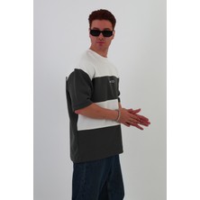 Mantova Skyline Oversize Erkek T-Shirt ANTRASİT GRİ-BEYAZ