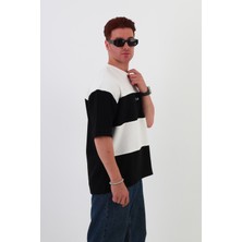 Mantova Skyline Oversize Erkek T-Shirt Siyah-Beyaz