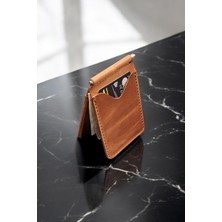 MAT DERİ  Deri Para Klipsli Cüzdan & Kartlık Slim Kartlık Taba