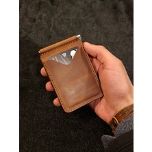 MAT DERİ  Deri Para Klipsli Cüzdan & Kartlık Slim Kartlık Taba