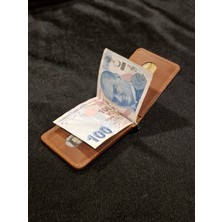 MAT DERİ  Deri Para Klipsli Cüzdan & Kartlık Slim Kartlık Taba