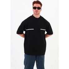 Mantova Ince Şeritli Beyaz Oversize Erkek T-Shirt