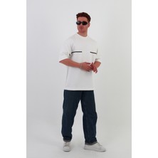 Mantova Ince Şeritli Beyaz Oversize Erkek T-Shirt