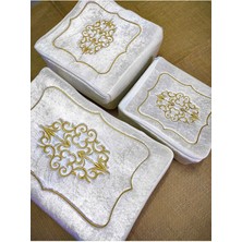 About The Perfect Kadife Işlemeli 3'lü Nişan Hurcu Seti, Krem Renk, Zarif ve Şık Tasarım