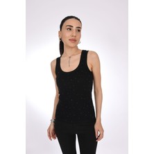Siyah Taş Baskı Detaylı Ribana Kadın Bluz - Pia Velle - Elegance In Black
