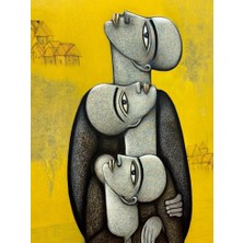 Soi Craft Modern Soyut Sanat Duvar Tablosu, Sarı Fonlu Figüratif