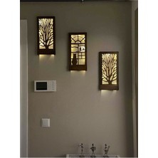 3'lü Ahşap Tablo Seti, Ledli, Piller Dahil, Ev ve Hol Dekoru, 36X18CM