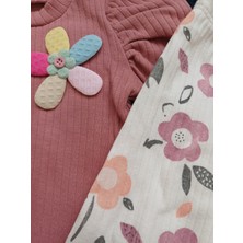 Minik Baby 3 - 6 Ay Çiçekli Fiyonklu Lastikli Kız Bebek Takım