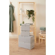 About The Perfect 4'lü Gri Çizgili Baza Altı Kazak Organizer Hurç, 2 Orta ve 2 Küçük Boy