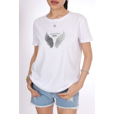 I Am An Angel Style Kanat Desenli Kadın Beyaz Tişört