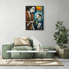 Soi Craft Surreal Sanat Duvar Tablosu, Mavi ve Turuncu Tonlarda Fantastik Portre