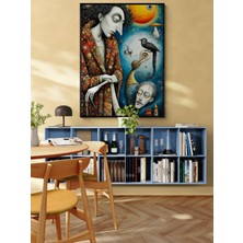 Soi Craft Surreal Sanat Duvar Tablosu, Mavi ve Turuncu Tonlarda Fantastik Portre