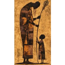 Soi Craft Vintage Afrika Tarzı Duvar Sanatı, Altın Tonlu Zemin Üzerinde Siluet Desenli Tablo