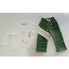 Çocuk Müslin Pantolon Tişörtlü Pantolon Isme Özel Nakış Desenli Takım 0-5 Yaş