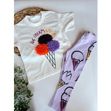 Kız Çocuk Ice Cream Dondurmalı Lila Tayt Takım
