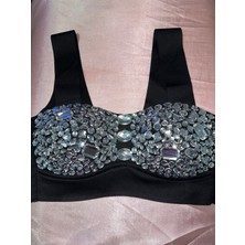 Kristal Taş Işlemeli Geceler ve Partiler Için Push Up Dolgulu Crop