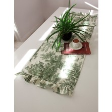 Premium Runner Fırfırlı & Fransız Köylüleri Desenli Kumaş Runner - Vintage ve Şık Set