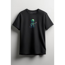 Merch&ice Sopalı Alien Uzaylı Baskılı Unisex T-Shirt Siyah