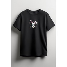 Merch&ice Dayak Yemiş Tavşan Baskılı Unisex T-Shirt Siyah