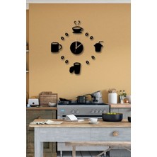 Siyah Ahşap Kahve Fincanı Duvar Saati, Mutfak ve Cafe Için 50X50 cm Tablo