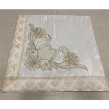 About The Perfect Güpürlü Dantel Taşlı Krem Saten Lüks Bohça, Şık ve Zarif Çeyizlik Takım