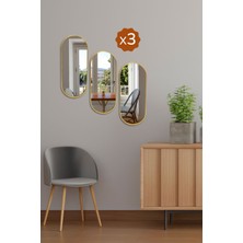 3'lü Oval Ayna Duvar Aksesuarı, Sunumluk ve Tepsi, Çok Amaçlı, 12,5X30 cm