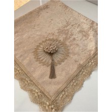 About The Perfect Kadife 3D Püsküllü Fransız Güpürlü Dantel Çeyizlik Lüks Bohça Kahverengi