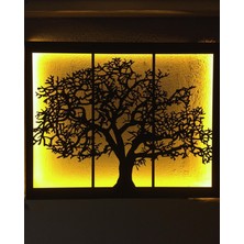 3D Ağaç LED Işıklı Çerçeveli Ahşap Tablo 90X70CM Siyah