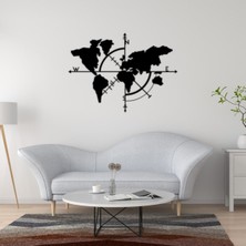 Lazer Kesim Dünya Haritası Metal Tablo, Duvar Dekoru 100X72 Cm, Siyah