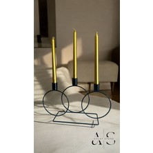 Modern Siyah Metal 3 Gözlü Yuvarlak Mumluk Ev Dekoru