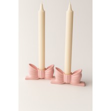 Iki Adet Pembe Fiyonk Şamdan Mumluk Takımı, Şık ve Zarif Dekorasyon Aksesuarı