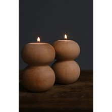 Bej Ahşap Mumluk 2'li Set, Şık ve Doğal Dekorasyon Unsuru