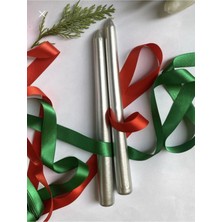 Yılbaşı Temalı Gümüş Sedefli Konik Şamdan Mum Seti, Şık ve Zarif Dekorasyon Parçası