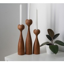 El Yapımı Doğal Ahşap 3'lü Şamdan Seti, Rustik ve Modern Dekorasyon Için