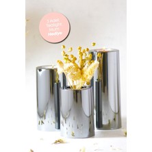 3'lü Silvery Parlak Krom Mumluk Seti, Şık ve Dekoratif Tealight Aksesuarları