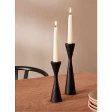 Siyah Ahşap Şamdan Seti - 2'li, Dekoratif Mumluk, Modern ve Şık Tasarım