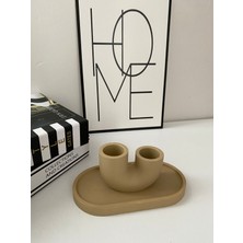 Şık Oval Dekoratif Tabak ve Mumluk Seti, Zarif Tasarım ve Siyah Renk Seçeneği