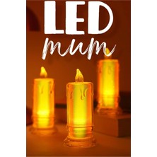 3'lü LED Mum Seti, Simli, Şeffaf, Pil Dahil, Dekoratif, Dumansız, Yapay, Büyük PT423