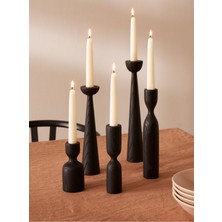 Şık ve Modern Siyah Ahşap Şamdan Seti, 5'li, Farklı Boyutlarda Dekoratif Mumluk