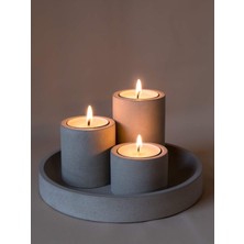 Gri Beton Tepsili Şık Mumluk Seti, Dekoratif ve Şık Tasarım, Hediye Seçenekleri