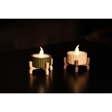 Mini Ayaklı Dekoratif LED Mumluk Seti, Bej ve Koyu Yeşil, Pil ile Çalışır.