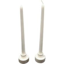 El Yapımı Şamdan Mumluk Çift Beyaz Modern Dekorasyon Aksesuarı